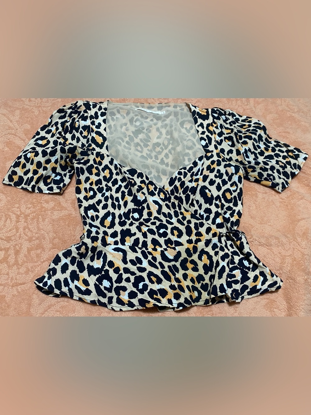 ASTR the Label Leopard Print Wrap Peplum Blouse - Size Medium